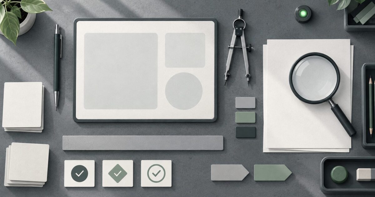 des outils poses a plat sur un etabli, vue du dessus, composition ordonnee