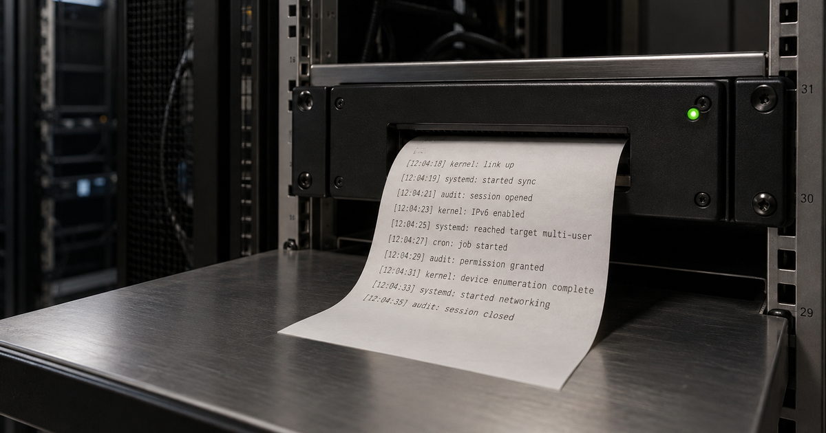 Écran de terminal affichant l’état d’un service et ses journaux système.