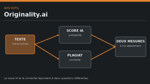 Schéma d'Originality.ai séparant score IA et score de plagiat à partir d'un même texte.